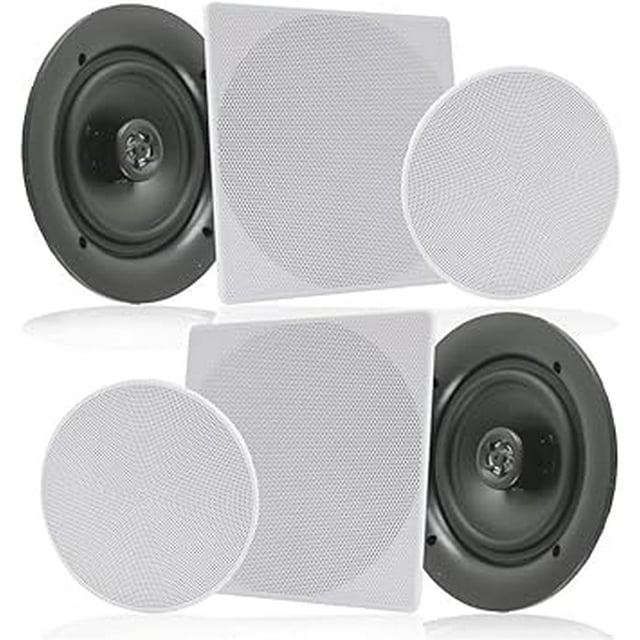 Pyle Paire 10” Encastré au Mur au Plafond Système de Haut-Parleurs Bidirectionnels à Ressort Connexions Rapides Modulables Rond/carré Gril Son Stéréo Polymère Cône Tweeter 300 Watts (PDIC16106)