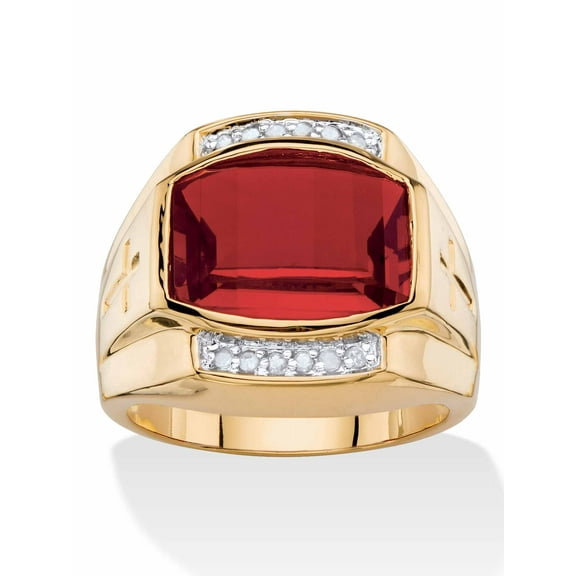PalmBeach Jewelry Men's 7.61 TCW Cushion-Cut Created Red Ruby or Blue Sapphire and Diamond Ring Yellow Gold-Plated