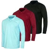 3 Pack Men's Dry-Fit Long-Sleeve Active Polo Shirt - Casual Performance Golf Quick Dry (Available In Big & Tall)