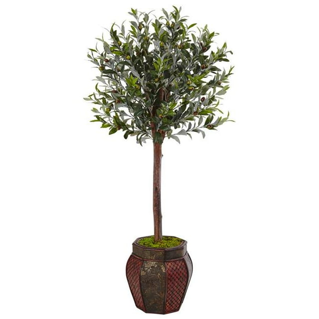 4.5 ft. Olive Topiary Tree in Weave Panel Planter