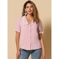 thumbnail image 2 of DARING DIVA Women's Peter Pan Collar Short Sleeve Button Up Blouses M Light Pink, 2 of 6