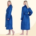 thumbnail image 4 of PAVILIA Plush Fleece Robe for Women, Soft Cozy Long Bathrobe with Satin Waffle Trim, Warm Lightweight Spa Robe, Housecoat with Pockets & Tie Belt, Blue, L/XL, 4 of 10