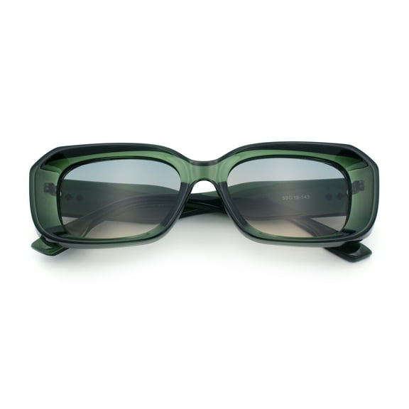 Womens Beveled Thick Plastic Narrow Rectangle Mod Fashion Sunglasses Green - Grey Beige
