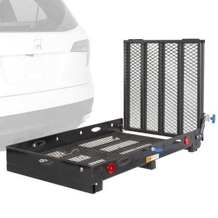 Silver Spring 48in x 28in Steel Scooter Wheelchair Carrier w/60in Ramp, 500 lb. Cap, Folding, Hitch Mount