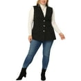 thumbnail image 3 of Agnes Orinda Women's Plus Size Vest Jacket Notch Lapel Casual Utility Sleeveless Faux Suede Jacket 1X Black, 3 of 7