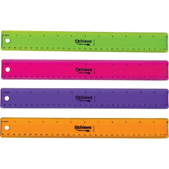 Officemate 12" Flexible Plastic Ruler - 12" Length 1.3" Width - Imperial, Metric Measuring System - Plastic - 12 / Pack - Assorted | Bundle of 2 Packs