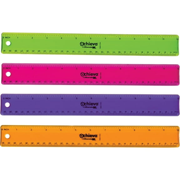 Officemate 12" Flexible Plastic Ruler - 12" Length 1.3" Width - Imperial, Metric Measuring System - Plastic - 12 / Pack - Assorted | Bundle of 2 Packs