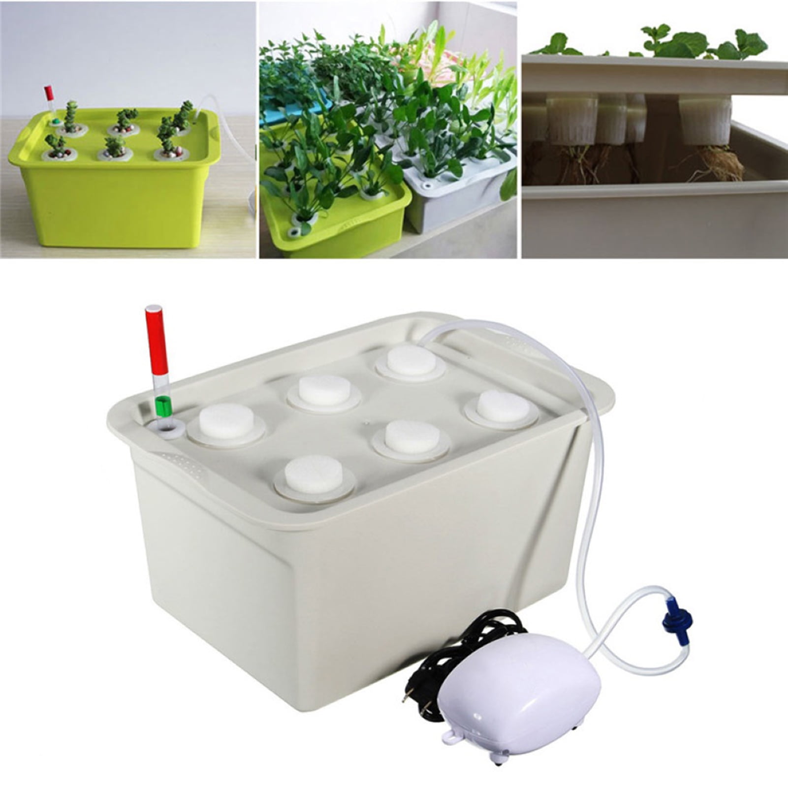 6 PLANT SITE HYDROPONIC GROW KIT SYSTEM BUBBLE TUB WATER CULTURE BOXS INDOOR 