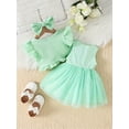 thumbnail image 3 of TiaoBug Toddler Baby Girls Flower Print Sundress with Cardigan Waffle Coat Spring Summer Dress Outfits Green-A 12-18M, 3 of 7