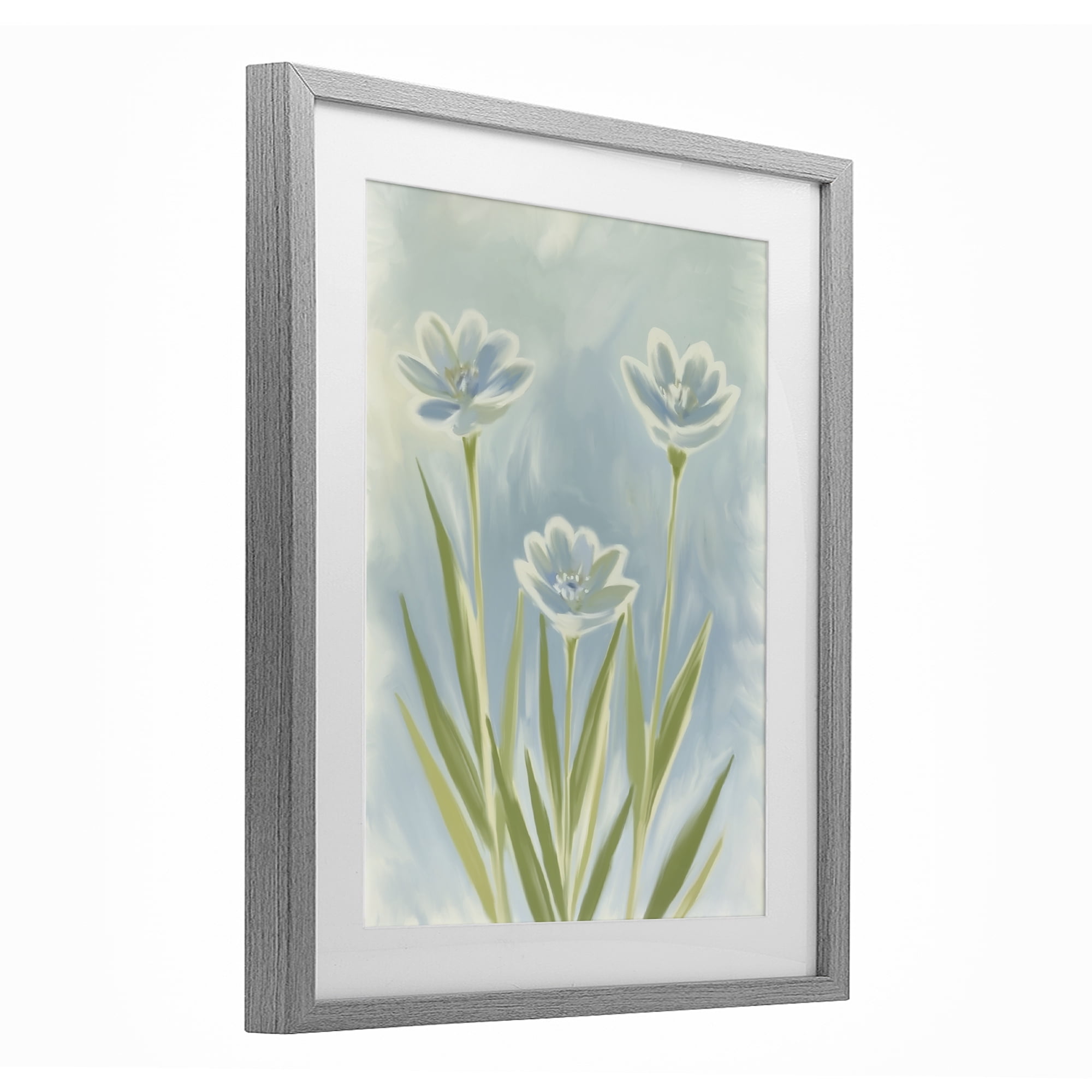Stupell Industries Three Blue Petals Gray Framed Print Under Glass, design by Kim Allen