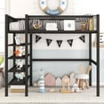 thumbnail image 2 of Full Size Metal Loft Bed With 4-Tier Shelves Storage Space Staircase Loft Bed Frame Easy Assembly Slat Mattress Foundation Loft Bed For Bedroom Boys Girls Room, 2 of 9