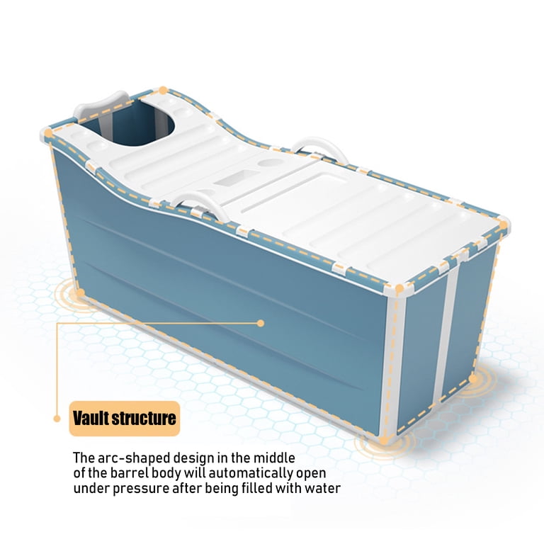 Portable Foldable Bathtub For Adults – 52 Inch Collapsible Soaking Tub With LCD Display, Storage Basket & Lid (Blue/White)
