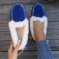 thumbnail image 4 of Xfvqtps Womens Faux Fur Lined Moccasins Winter Warm Shoes Flat Sole Comfortable Wear Indoor Outdoor Casual Slip on Shoes Blue, 4 of 7