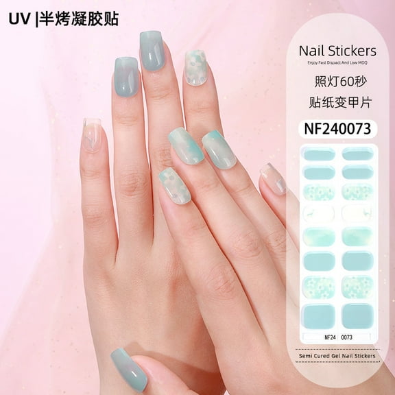 Gel nail stickers French hot stamping UV light therapy semi-cured nail stickers ice transparent nail stickers