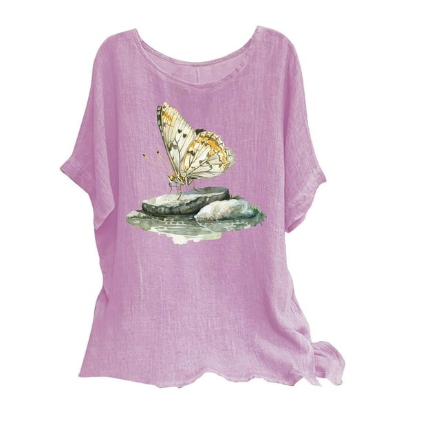 Vestidos Casuales Para Mujer, Blusas De Mujer De Moda Camisetas estampadas de moda para mujer, blusas casuales de lino holgadas de manga corta con cuello redondo y raglán