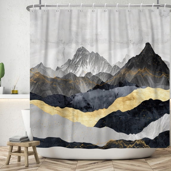Abstract Mountain Shower Curtain Nature Landscape Fabric Bath Curtains Modern Bathroom Decor with Hooks 72Wx72L Inch