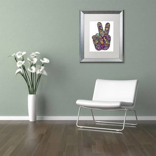 Trademark Fine Art "Psychedelic Mehndi Peace Sign" Canvas Art by Kathy G. Ahrens, White Matte, Silver Frame