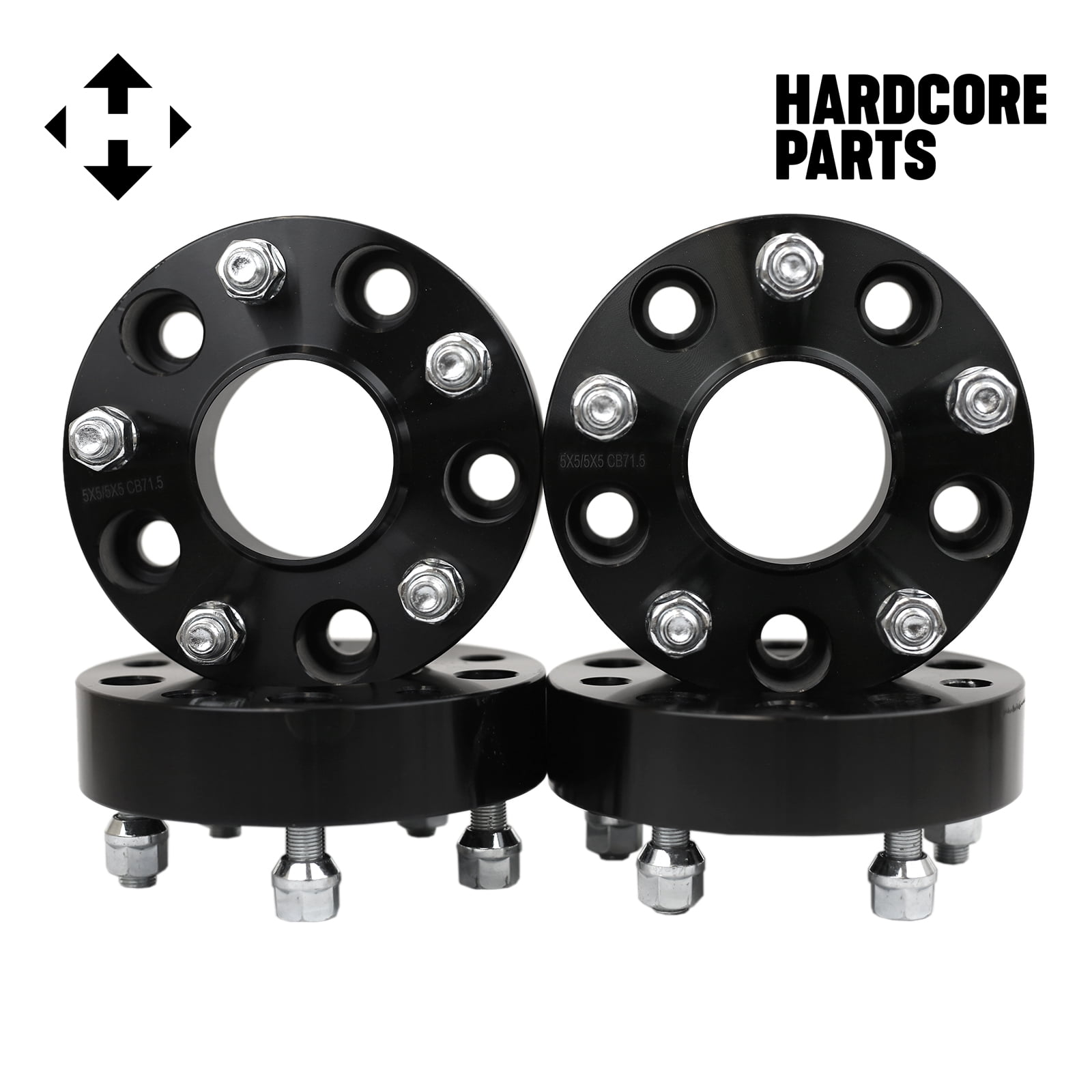 4 QTY Black 5x110 1" Hub Centric Wheel Spacer Adapters Center Bore 65