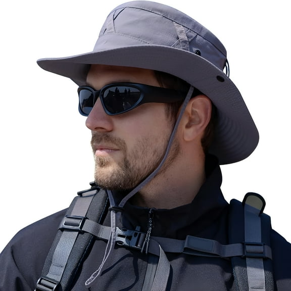 TELOLY Sun Hats for Women Men UV Protection Summer Hat Wide Brim Packable UPF50 Cowboy Hat Hiking Fishing Hats Grey