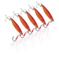 thumbnail image 4 of Señuelos de pesca duros Vib de Metal, 5 uds., 10g, cebos de pesca Jigging, cebo duro Artificial falso con gancho de pluma láser de lentejuelas, color naranja y rojo, 4 of 10