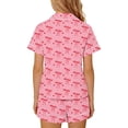 thumbnail image 5 of Girls 2 Piece Outfits Summer Lapel Printed Button Short Sleeve with Shorts Set Loungewear with Pockets Red 13-14Years, 5 of 7