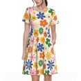 thumbnail image 1 of Disketp Groovy Daisy Flowers para Vestido de Manga Corta para Mujeres, Vestidos de Verano para Mujeres, Casual y Holgado para la Playa, 1 of 6