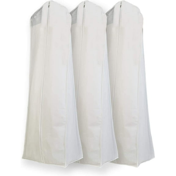 Nvzi Pack of 3 X Large White Non Woven Bridal Wedding Gown Dress Garment Bag, full length dress bags with 15" Gusset