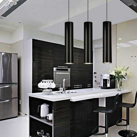 Homoyoyo Modern Cylindrical Black Aluminum Chandelier Ceiling Light Fixture for Living Room Home Decoration