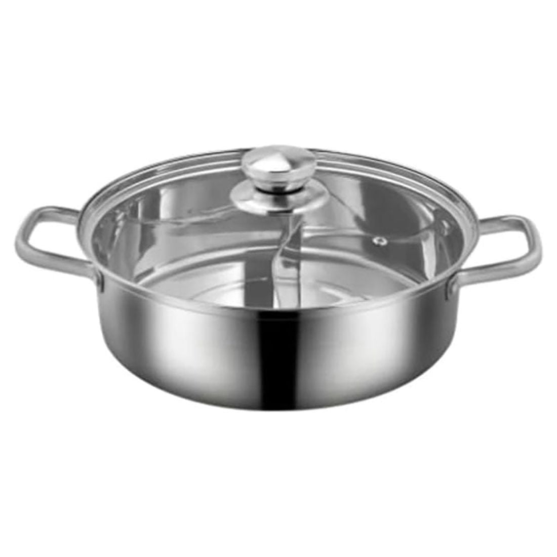 LP Living Plus Dual Sided Stainless Steel Shabu Shabu Hot Pot with Glass Lid, 30cm