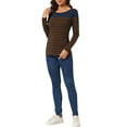 thumbnail image 2 of INSPIRE CHIC Blouse pour Femme à Rayures à Blocs de Couleur à Manches Longues T-Shirt Décontracté m Bleu Brun, 2 of 6