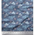 thumbnail image 1 of Soimoi Satin Silk Fabric Clouds & Bullfinch Bird Print Fabric by Yard 42 Inch Wide, 1 of 1