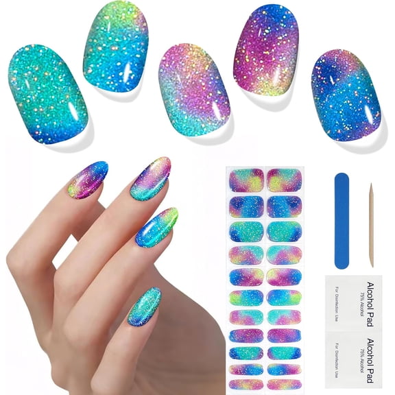 Semi Cured Gel Nail Strips, 22pcs UV Nails Art Sticker, Nail Wraps with UV Light Required for Home Nails DIY, Easy Application & Removal Salon Quality, Long Lasting (Midsummer Night 175)