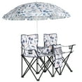 thumbnail image 2 of Double Camping Chair with Umbrella, Folding Loveseat Chairs W/Canopy Shade, Carrying Bag, Table, Cup Holder, Portable Beach Chairs Outdoor Picnic Patio, Blue White, 2 of 8