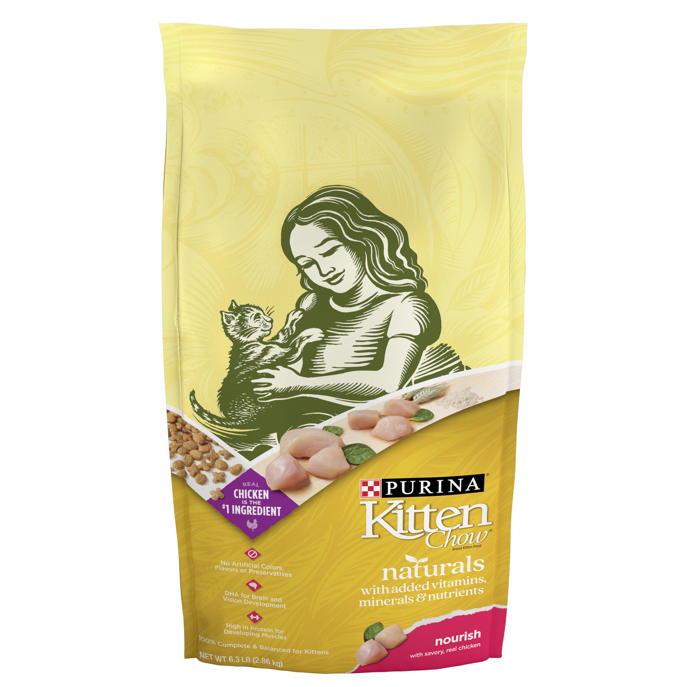 Purina Kitten Chow Naturals Savory & Real Chicken Dry Cat Food, 6.3 lb Bag