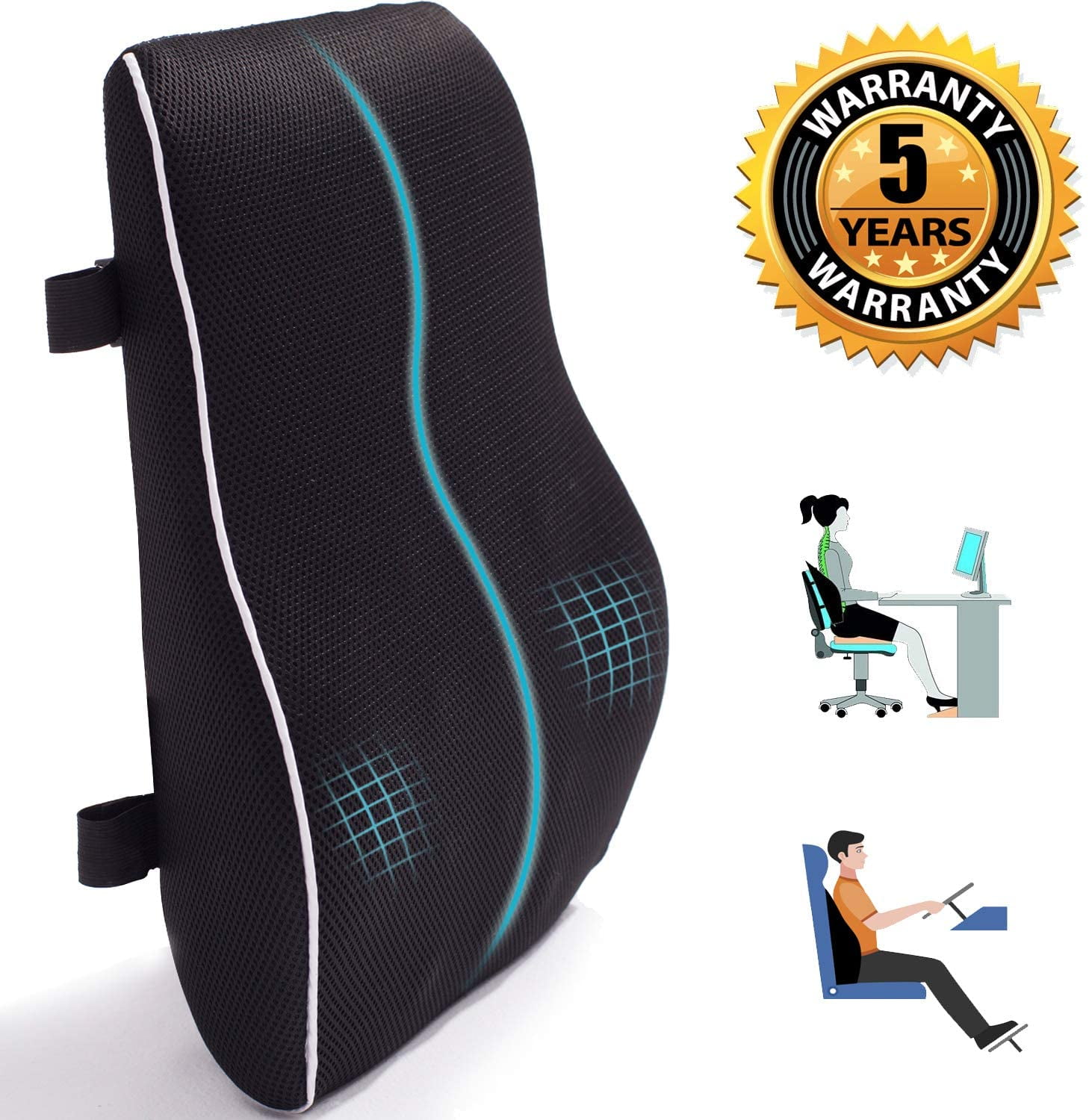 Lumbar Support Pillow for Office Chair Car Memory Foam Back Cushion for Back Pain Relief Improve 