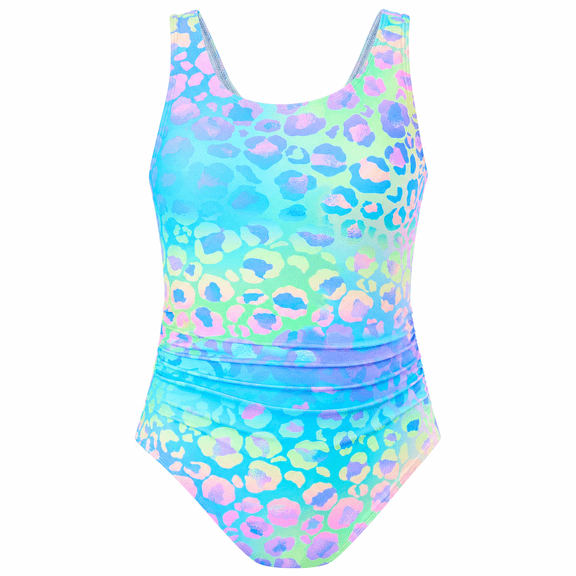 Girls Swimsuit One-piece sleeveless Swimsuit with gradient leopard print, Kids Bathing Suit Summer Swimwear Size 10Y