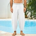 thumbnail image 2 of FRSASU Men's Cotton Linen Harem Pants Drawstring Casual Cropped Trousers Lightweight Loose Beach Yoga Pants with Pockets White, 2 of 8