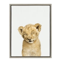 Kate and Laurel Sylvie Sleepy Baby Lion Animal Print Portrait Framed Canvas Wall Art by Amy Peterson, 18x24 Gray