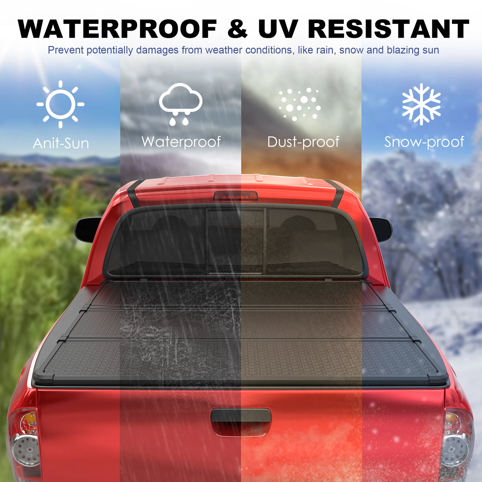 MOSTPLUS 6FT Tri-fold Hard Solid Tonneau Cover for 2016-2024 Toyota Tacoma Truck Bed