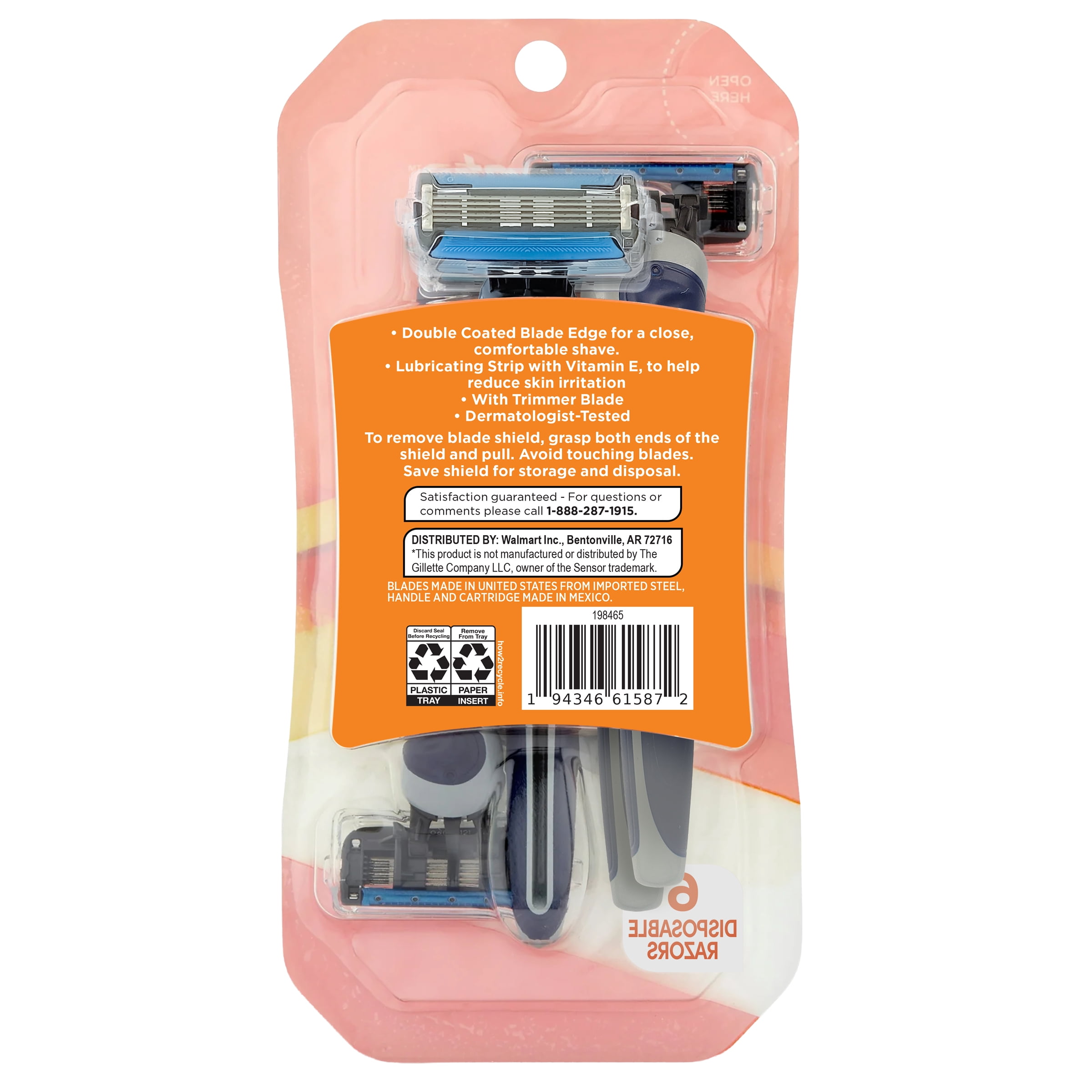 Equate Men's 5 Blade Disposable Razors with Dual Lubrication (6 Count), Compare to Sensor®5