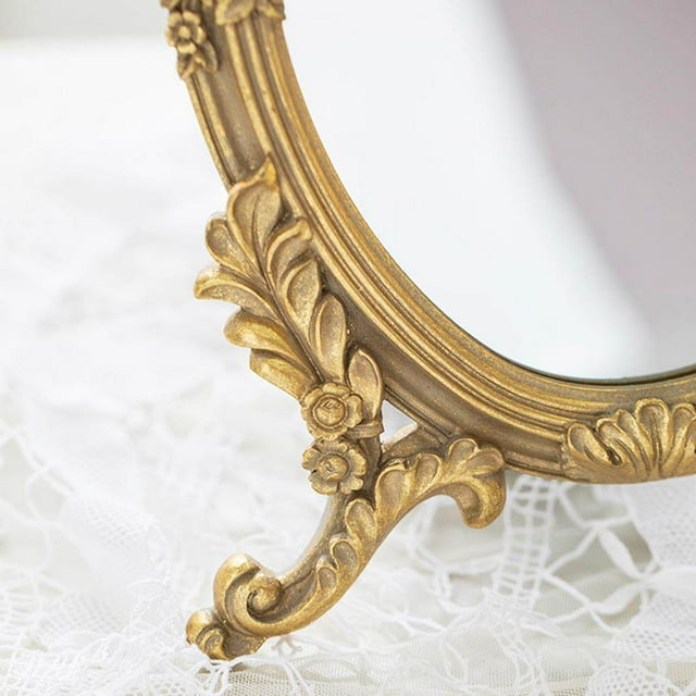 thinsony Retro Style Embossed Resin Golden Makeup Mirror Tabletop Dresser Mirrors
