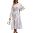 thumbnail image 3 of Valcatch Women's Crew Neck Long Sleeve Dresses Floral Ruffle Flowy Maxi Dress, 3 of 5