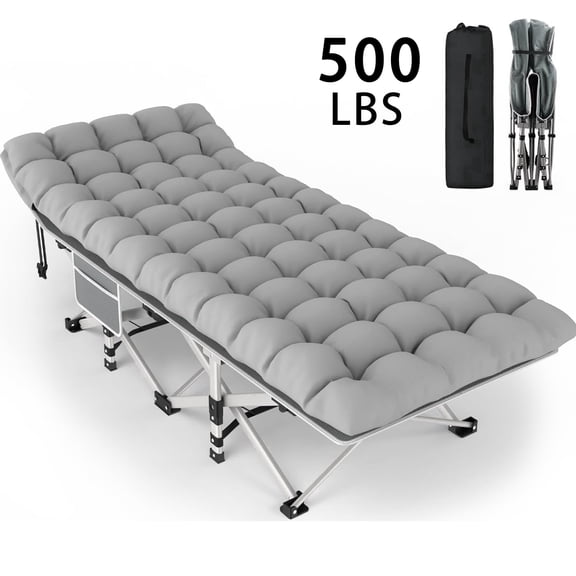 DKMOCO XL Folding Camping Cot with Mattress for Adults,28" x 75" 500lbs Capacity Portable Bed with Carry Bag, for Office Home Nap, Outdoor,Camping（Gray Cot Gray Pad)