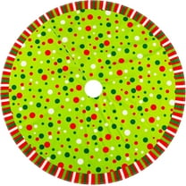 Guvpev Christmas Tree Skirt - 48" Velvet Stripes Trimmed Tree Skirt with Red Green White Polka Dots Design for Holiday Christmas Party Decorations