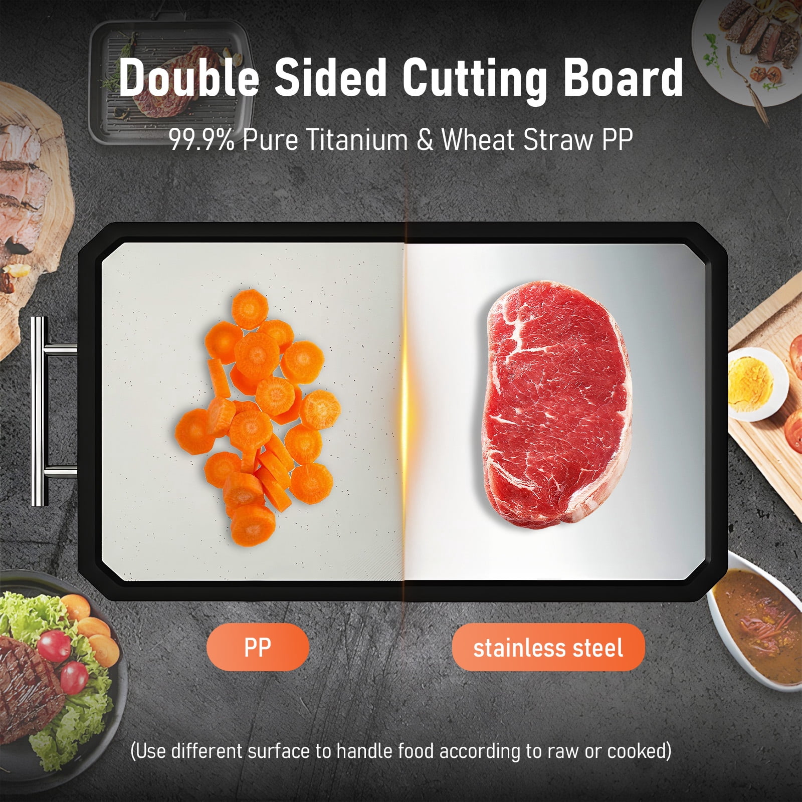 Eurhowing Titanium Cutting Board for Kitchen, 16"x11" Double Sided Chopping Board, Knife-Friendly Non-Slip Large Cutting Board for Meat Veggies