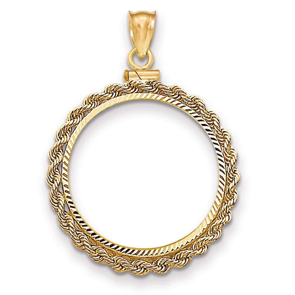 Pendant Holder 14K Yellow Gold Hand Made Rope DiamondCut Screw Top