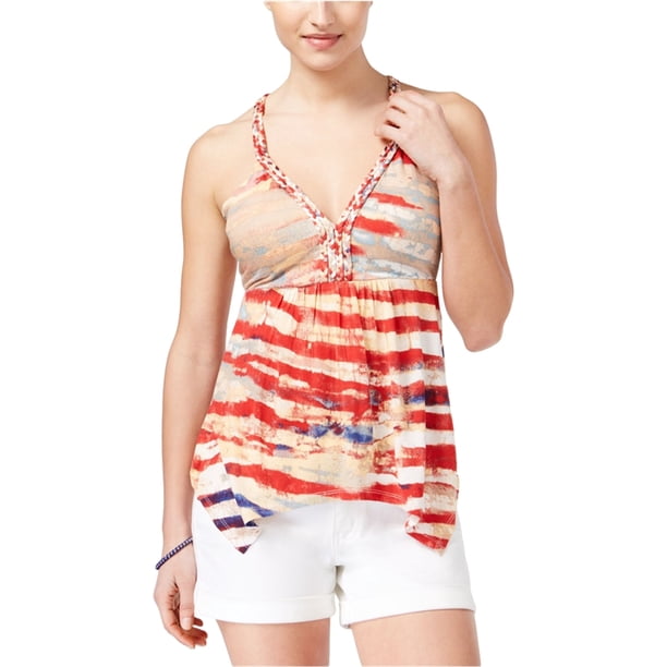 American Rag - Camiseta sin mangas con dobladillo de pañuelo estampado para mujer, multicolor, mediano