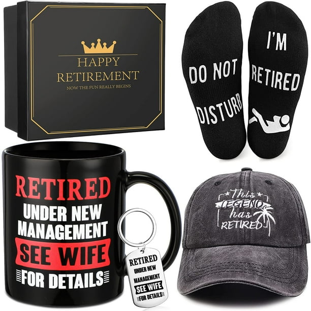 Set de regalo de jubilación Sieral para hombre con taza, gorra, calcetines, llavero