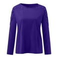 thumbnail image 3 of Women's T Shirts Round Neck Solid Color Hollow Out Lace Long Sleeved T Shirt Spring Summer Tee Shirt Tops, 3 of 4