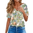 thumbnail image 4 of OIOLOYJM Easter Tops for Women 2026 Holiday Bunny Print Henley Shirts Casual Button Up V Neck Short-Sleeve T Shirts Spring Lightweight Tee Tops Light Green L, 4 of 6